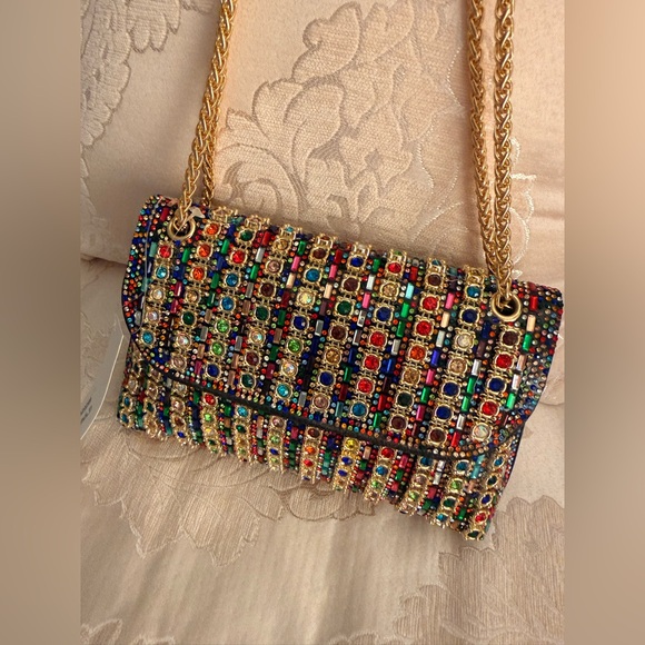 Alessi Colorful Beaded bag  with Gold Chain - Picture 5 of 10